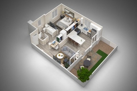 Floor plan for 1 bed, 1 bath, 647 sqft